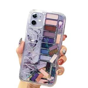 Batom com glitter líquido para iphone, caixa de telefone maquiagem para iphone 7 8 se x 11 pro