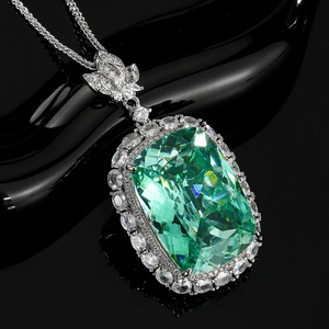 Elegant Bright Eco-friendly <b>Copper</b> Premium Bridal Jewelry Green Paraiba Cubic Zirconia Pendant Necklace for Anniversary Gift - Product Image 3