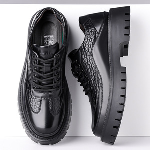 Chaussures derby en cuir marron pour homme, semelle épaisse, motif crocodile, talon bas, chaussures habillées décontractées pour le bureau, taille 47 48 - Product Image 4