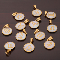 YF8343 Pendentif rond tendance et polyvalent à faire soi-même, signes du zodiaque, plaqué or 18 carats, acier inoxydable étanche