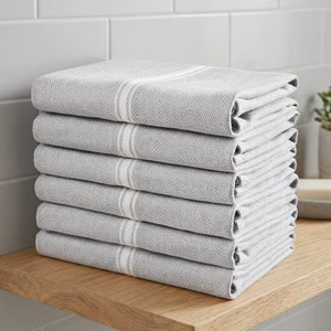Serviettes de cuisine en coton tissées carrées grises, lot de 6, lavables en machine, écologiques, résistantes aux enfants, pour usage domestique - Product Image 1