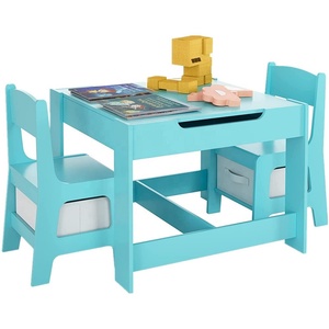 Muebles para el hogar para niños y niñas, juego de mesa y sillas azules de madera y <span class=keywords><strong>centro</strong></span> de actividades, 2 sillas - Product Image 1