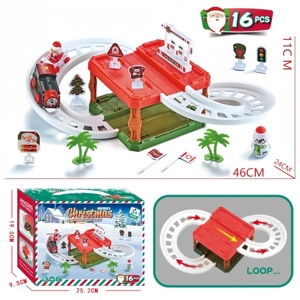 Set de Vías de Tren Navideño de 171 Piezas, <span class=keywords><strong>Juguete</strong></span> de Ferrocarril Eléctrico DIY con Estación de Molino de Viento, Set de Construcción de Estacionamiento para Niños, Venta al por Mayor - Product Image 5