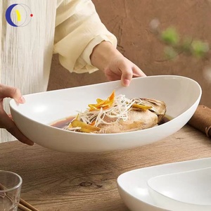 Nordic White Tableware Boat Shape Bowl Ceramic <b>Soup</b> Salad Pasta Bowls Oval Bowl for Catering Buffet of Hotel - Product Image 1
