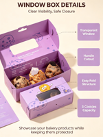 Boîte en papier bleue personnalisée en gros avec fenêtre transparente en PVC, boîte cadeau alimentaire pliable pour l'emballage de biscuits, pâtisseries et produits de boulangerie