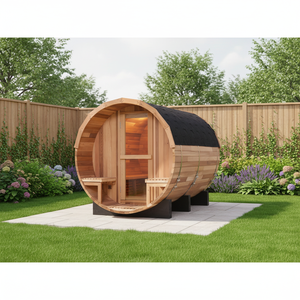 Sauna exterior de madera maciza de cedro rojo para 4-6 personas, con estufa eléctrica de vapor seco y ventanas. - Product Image 1