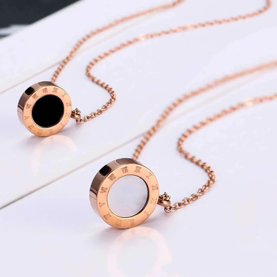 Gold Plated Roman numerals Round Necklaces Stainless Steel Jewelry Necklaces