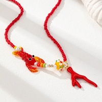 Summer Ocean Vacation Style Short Riz Beads Coral Homard Conch Pendentifs Collier pour femmes Chaîne à maillons Bijoux de mode