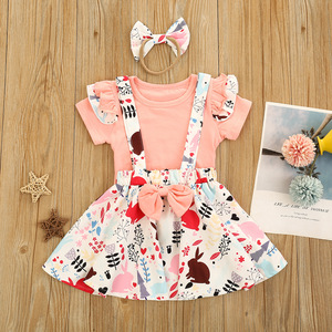 Ensemble de 3 pièces pour filles, jupe à bretelles rouges à pois de dessin animé, été 2021, 0-3T, robe mignonne - Product Image 3