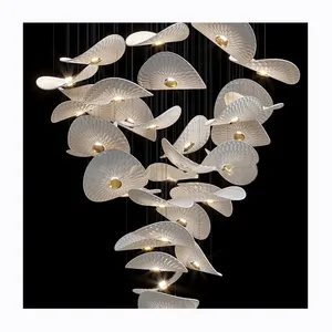 Kronleuchter Lichtlampe Schneekronleuchter hängendes Lotusblatt LED Glas Wohnzimmer Eisen neu zeitgenössisch modern luxuriös groß innen