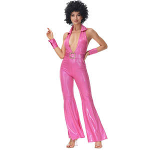 2025年ハロウィーンコスプレピンクのレトロなヒッピー衣装80年代のディスコステージパフォーマンス衣装セクシーなヒップホップダンスセット - Product Image 2