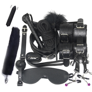 12 pièces en peluche cuir BDSM Kits Bondage ensemble esclave menottes cou collier <span class=keywords><strong>Gag</strong></span> fouet SM jouets sexuels pour femmes Couples Gay adulte - Product Image 1