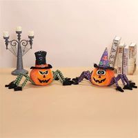 Ensemble de 2 décorations d'Halloween en forme de citrouille orange festive et d'araignée, décorations d'intérieur effrayantes et rampantes pour cadeaux d'Halloween