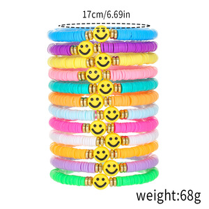 Bracelet en pâte polymère, couleur arc-en-ciel, perles élastiques, visage souriant, bijoux pour femmes, printemps 2024, origine Yiwu SY0622-1 - Product Image 4