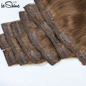 LeShine 100% Russian Human Remy Clip On Hair Extensions Wholesale Natural Seamless Indian Clip In Hair Extension