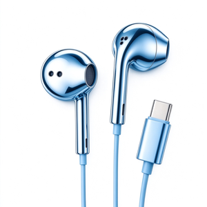Auriculares con cable tipo C, audífonos intrauditivos cromados, auriculares metálicos plateados, audífonos con cable cromados, intrauditivos plateados - Product Image 1