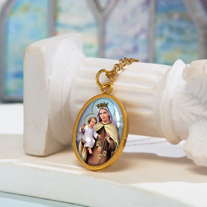 قلادة قلادة حظ من الفولاذ المقاوم للصدأ مع صورة قديسة ، قلادة بيضاوية مع صورة قديسة ، خدمة صنع قالب مخصص للنساء المسيحيات - Product Image 1