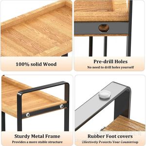 Solid Wood Coffee Bar <b>Storage</b> <b>Rack</b> Two Tier <b>Kitchen</b> Spice Organizer Iron Wood Combination Tea Bag Holder Desktop <b>Storage</b> - Product Image 3