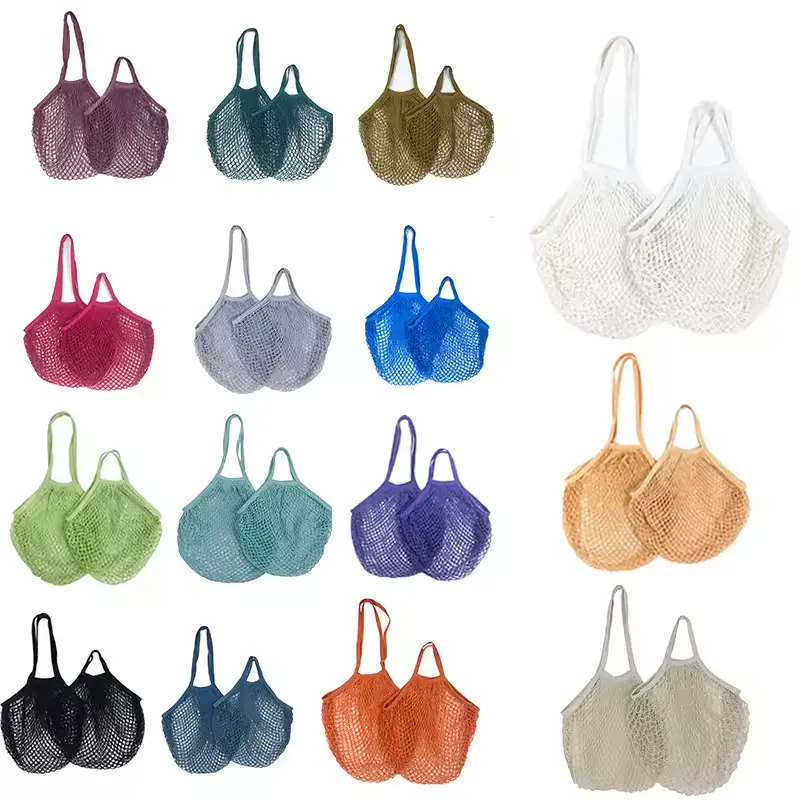 Vente en gros Grand fourre-tout en maille de coton écologique réutilisable tendance Sac de transport en toile pour fruits et légumes recyclé