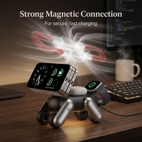 Nouvel article, design mignon, forme de chien robot, pliable, multifonctionnel, chargeur rapide 15 W, chargeur sans fil magnétique 3 en 1 avec lumière nocturne