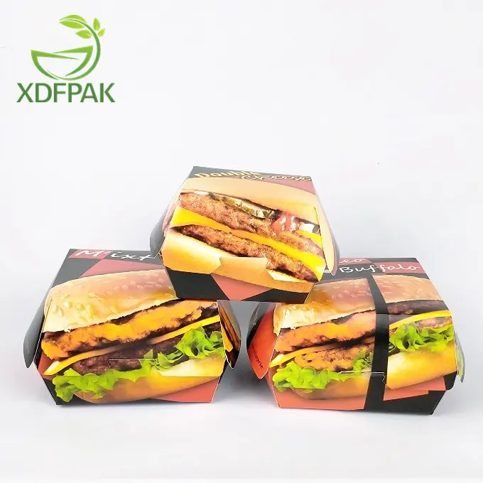 Carton blanc jetable unique boîte à colis burger boîte en papier imprimé