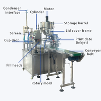 Machine de remplissage et de scellage rotative automatique pneumatique à 2 gobelets pour crème glacée, gelée, yaourt et boissons, haute efficacité