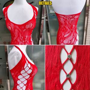 Lujo diamantes de imitación mujeres Lencería Sexy cuello Halter ahueca hacia fuera mono de una pieza nueva señora rojo brillante ropa interior - Product Image 4