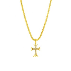 Colar vintage feito à mão, joia hip hop cromada, coração duplo, cruz, colar, com strass - Product Image 3