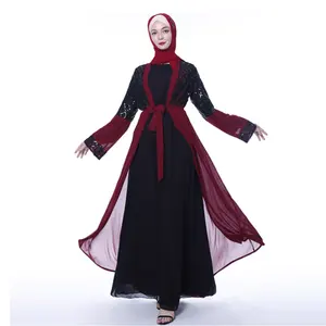 ระเบิด sequins เย็บด้านนอกดูไบมุสลิมสตรีชีฟอง abaya