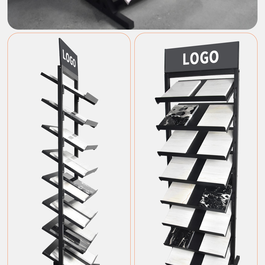 High Quality Metal Sample Holder Custom Floor Standing Quartz Marble Ceramic Tiles Showroom Stand Display Racks Tile Stone