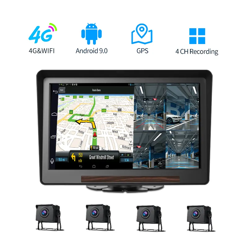 10 Inch 4G Android 9.0 Truck DVR Monitor WIFI Dash Camera Rearview Cam 4 Channel Video Recorder Vehicle For Car Bus Parking
