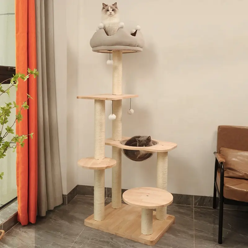 Maison d'arbre à chat en bois Simple à 5 niveaux pour grand chat