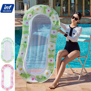 Inf Kelukeya Inflatable Floating <b>Bed</b> With Mesh For Adults Pool Float Green Flower Design - Product Image 1