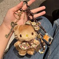 Joyson Brown Porte-clés et breloque de sac en peluche motif léopard, chat et mini lapin, cadeau pour femmes