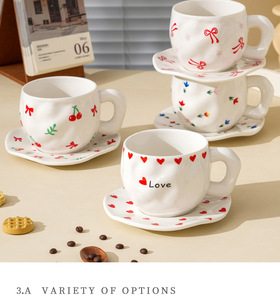 Taza de Café de Cerámica con Platillo, Modelo KL Hecho a Mano, 400 ml, Diseño Minimalista Moderno, Forma Irregular Pintada a Mano - Product Image 6