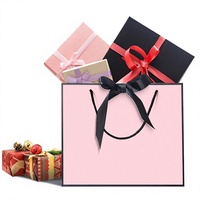 Sacchetti Regalo di Lusso in Carta Rosa con Logo Personalizzato e Manico in Raso, Confezione Personalizzabile per Vestiti, Profumi, Regali di San Valentino e Compleanno