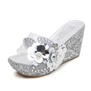 <span class=keywords><strong>Sandales</strong></span> <span class=keywords><strong>compensées</strong></span> pour femmes, été 2025, nouvelles, avec strass, paillettes, fleurs, plateforme transparente - Product Image 6