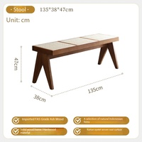 Ensemble de table à manger en bois massif Wabi Sabi, table rectangulaire en bois, chaises en rotin, banc, 6 places, meubles pour la maison