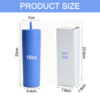 Gobelet maigre en acrylique mat en plastique à double paroi réutilisable de 16 oz personnalisé avec paille et couvercle