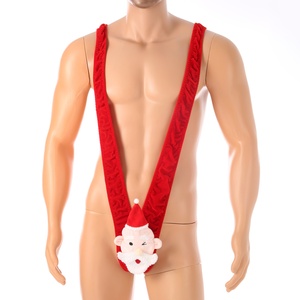 Mono de una Pieza con Cuello en V de Papá Noel para Hombre, Ropa Interior Sexy Ajustada de Punto de Poliéster - Product Image 1