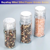 Shaker à épices sec commercial 120ml bouteille d'emballage moulin à poivre et sel en verre avec couvercle de broyeur en plastique transparent