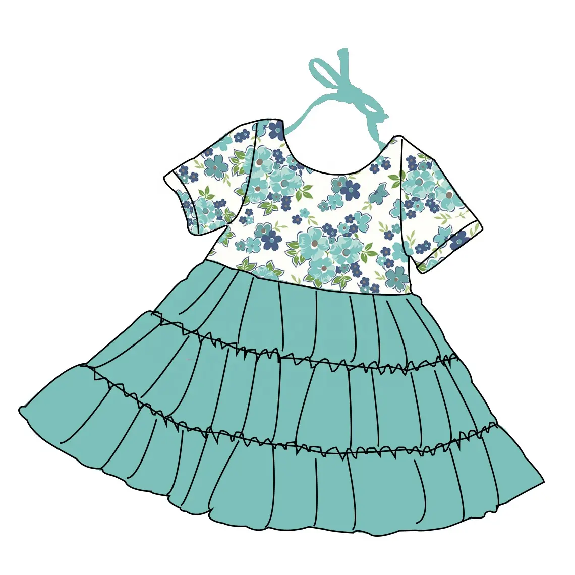 großhandel kleinkindkleider für mädchen von 6-14 jahren party koreanischer stil kurze Ärmel sommer blumenkleid mädchen kleidung kleider