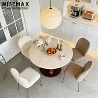 Meubles WISEMAX, table à manger ronde en travertin de style médiéval, base en bois créative, table de cuisine pour villa