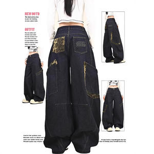 Jean cargo ample coupe bootcut imprimé léopard américain avec grandes poches, nouvelle collection printemps, pour jeunes, 100% coton, mignon - Product Image 1