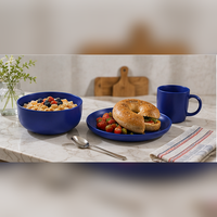 Service de table moderne de luxe en grès bleu mat, 16 pièces pour 4 personnes, compatible lave-vaisselle et four