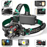Lampe frontale laser d'usine 5050, double éclairage latéral laser blanc, IP44, rechargeable, avec détecteur de mouvement, pour camping, pêche, urgence