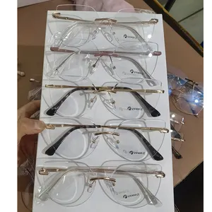 Hot Sale stock mix Fully Transparent Fashion Frame Unisex Big Cove Face Prescription Lens Glasses rimless metal optical frame