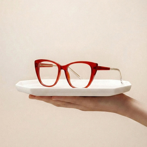 Occhiali da Computer Cat Eye da Donna in TR90, Trasparenti <span class=keywords><strong>Rossi</strong></span> con <span class=keywords><strong>Motivo</strong></span> Dorato di Lusso, Cerniera a Molla, Design di Marca alla Moda 2026, Personalizzabili all'Ingrosso - Product Image 1