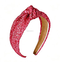 Headband simpul hiasan permen Natal warna pink tua, headband simpul hiasan permen Natal warna biru