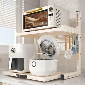 Étagère de rangement réglable à double niveau pour micro-ondes, cuiseur à riz et friteuse à air, avec tiroir extractible - Product Image 1